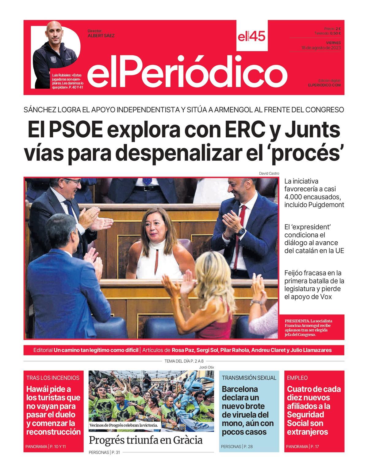 La portada d’EL PERIÓDICO del 18 d’agost del 2023