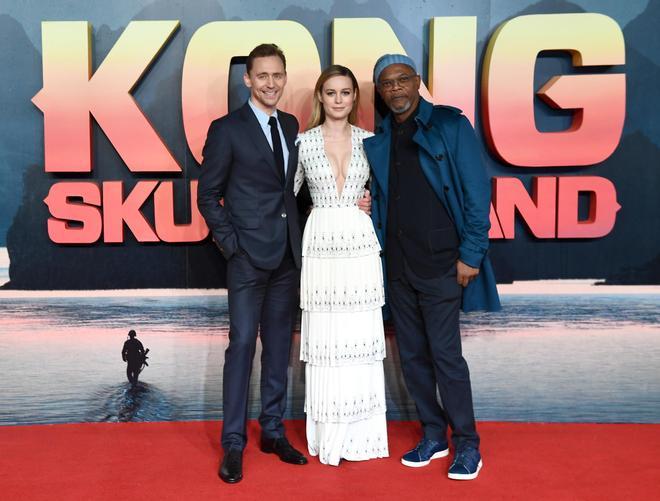 Tom Hiddleston, Brie Larson y Samuel L. Jackson en la presentación de Kong: Skull Land en Londres