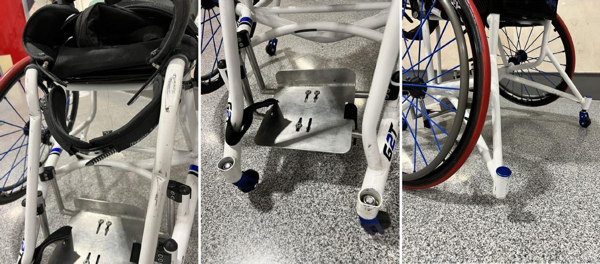 Imagen de los desperfectos en la silla de ruedas de Rubén Nova