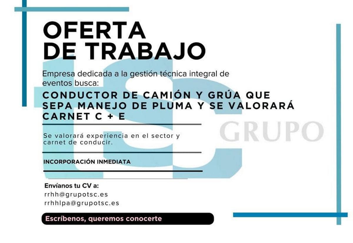 Empleo en Gran Canaria: el Grupo TSC busca perfiles para diferentes puestos en la Isla.