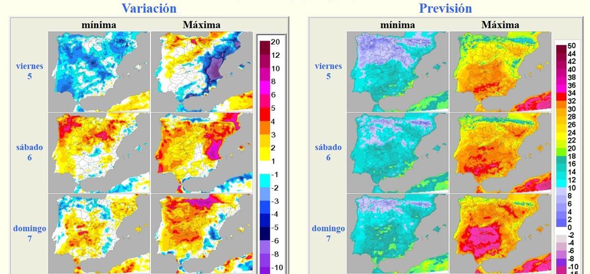 Variación de temperaturas durante el fin de semana.