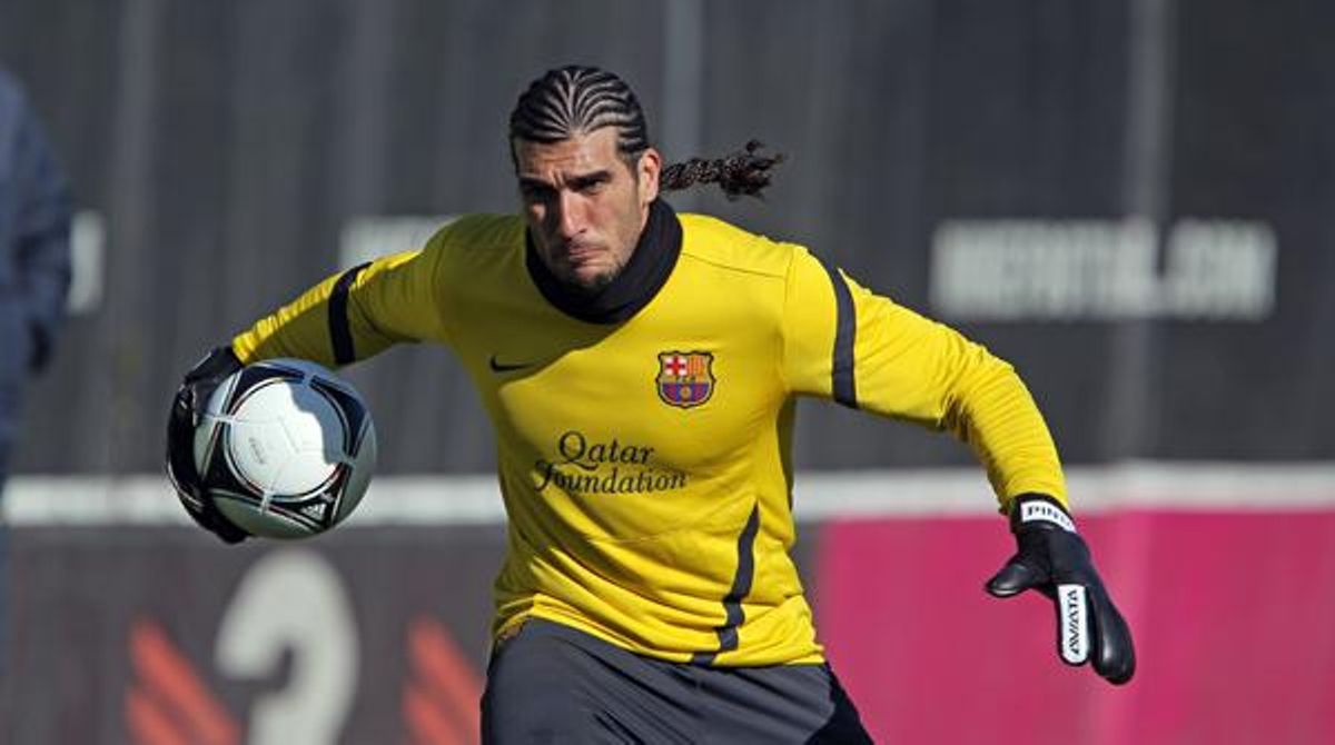 Declaracions del porter del FC Barcelona, Jose Manuel Pinto, a la roda de premsa després de la sessió d’entrenament d’avui.