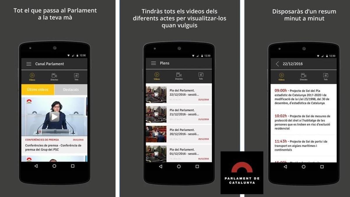 Imágenes de la app Canal Parlament.