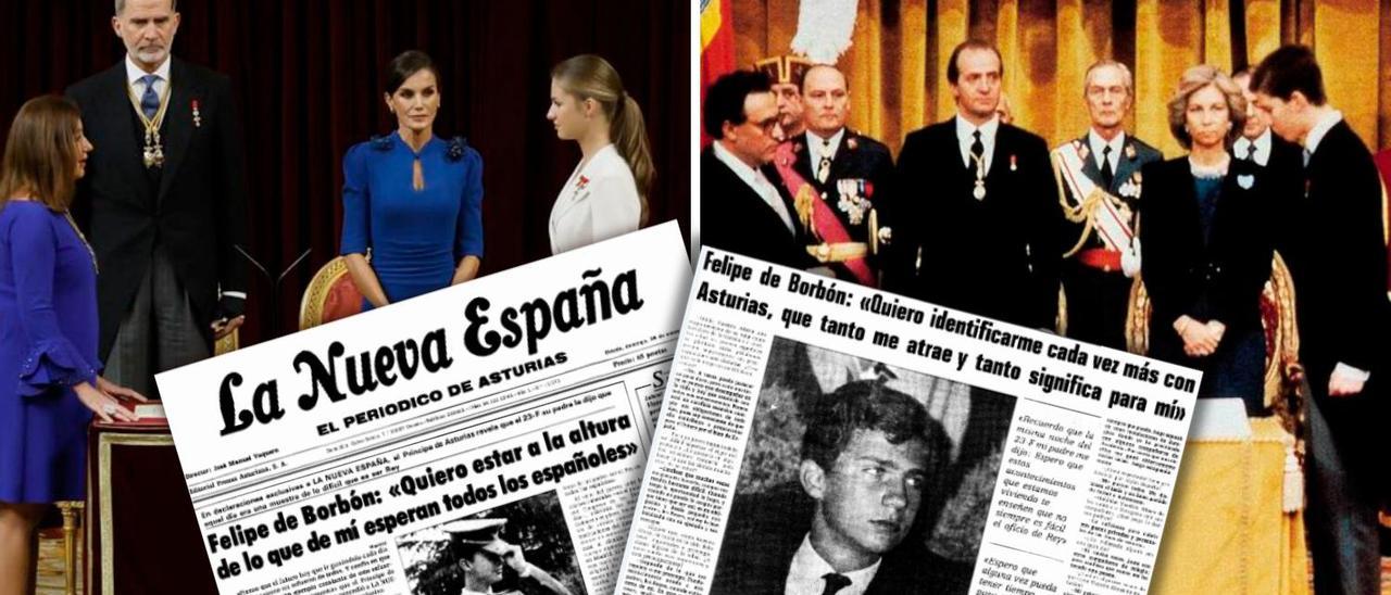 El momento en que padre e hija juraron la Constitución y las páginas que LNE dedicó ala exclusiva entrevista de 1986 con el entonces Príncipe Felipe. | LNE
