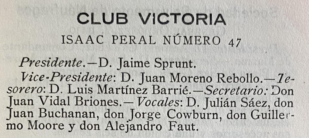 Información del Club Victoria en una guía de 1923