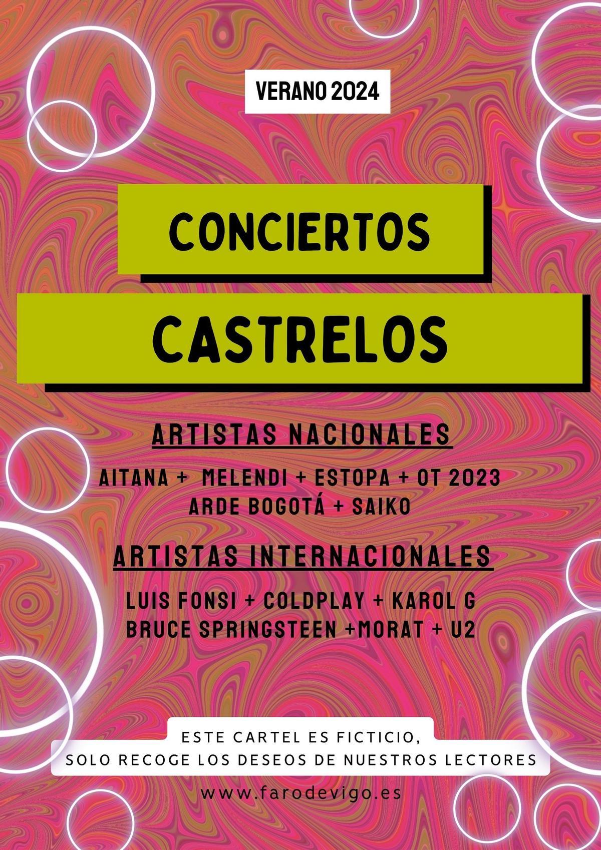 Cartel ficticio de los conciertos de Castrelos 2024 atendiendo a las peticiones de los lectores de FARO