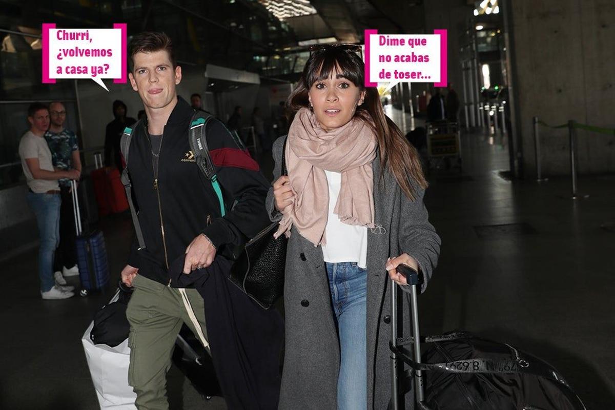 Aitana y Miguel Bernardeau en el aeropuerto, vuelven de Milán