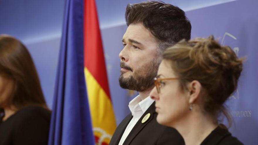 Borràs, Rufián i Vehí, durant la roda de premsa