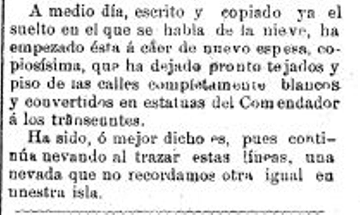 Texto de Diario de Ibiza sobre la nevada de 1907