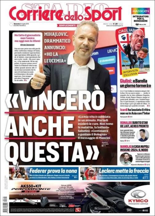 Portada CORRIERE DELLO SPORT domingo 14 julio 2019