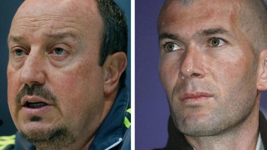 L&#039;exentrenador blanc, Rafa Benítez, i el seu successor, Zinedine Zidane