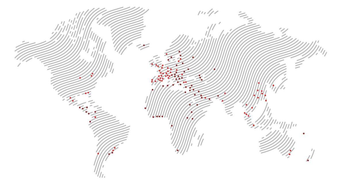 Mapamundi con los países en los que está implantada la firma.