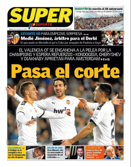 Las portadas deportivas de este martes 03/12/2019