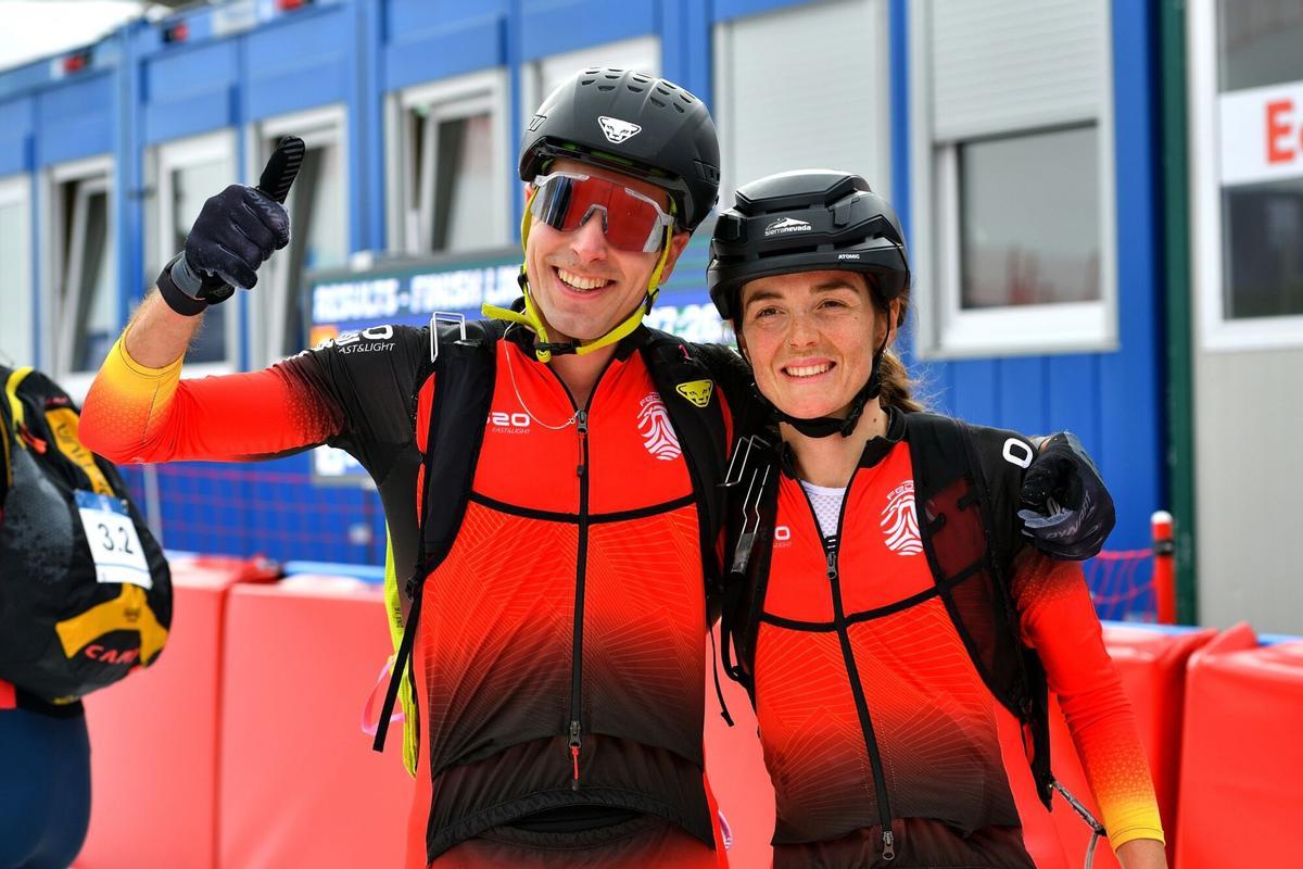 Los españoles Oriol Cardona Coll y Ana Alonso Rodríguez durante la Copa del Mundo ISMF - Esquí de Montaña, carrera de esquí de montaña en Bormio