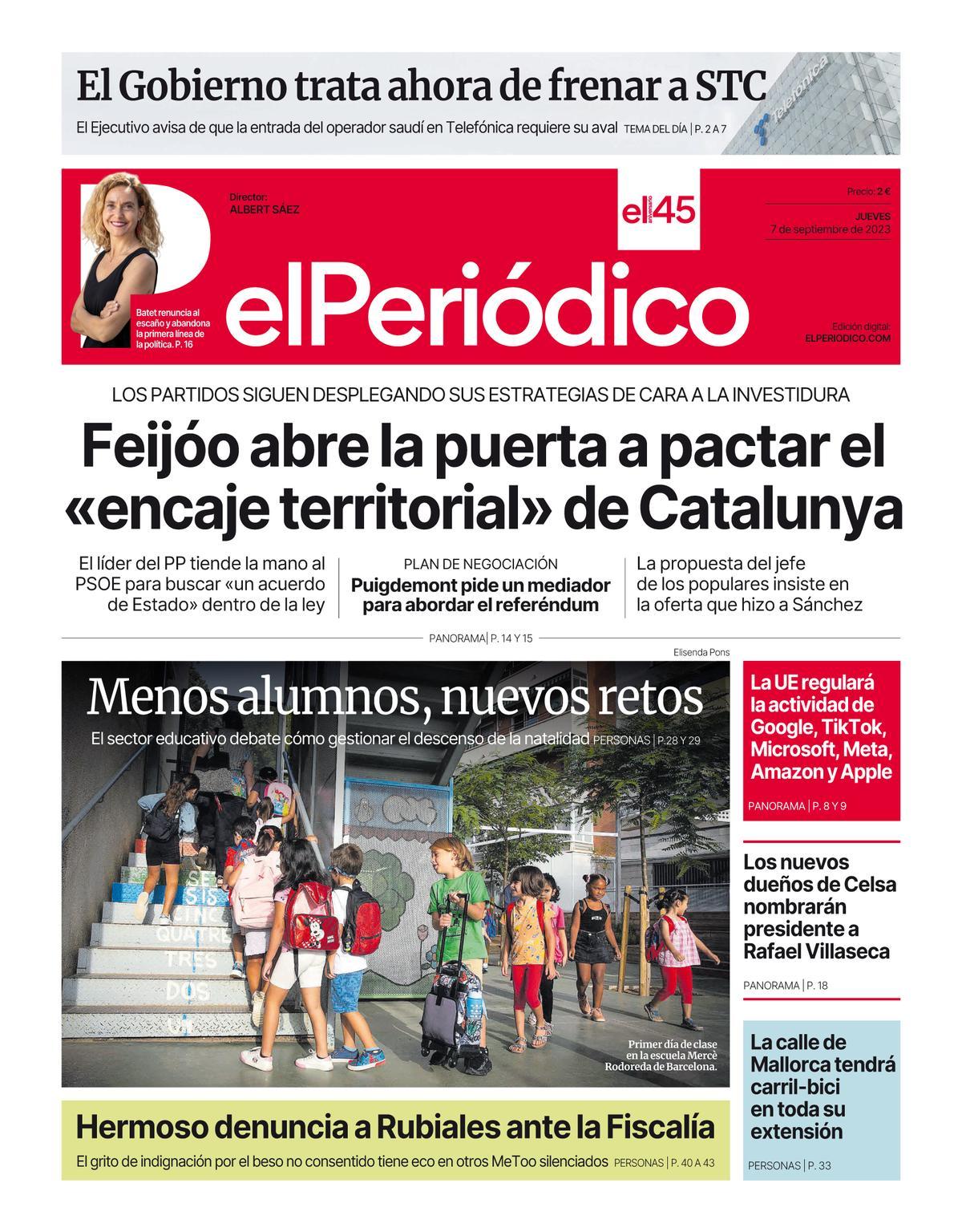 La portada d’EL PERIÓDICO del 7 de setembre del 2023