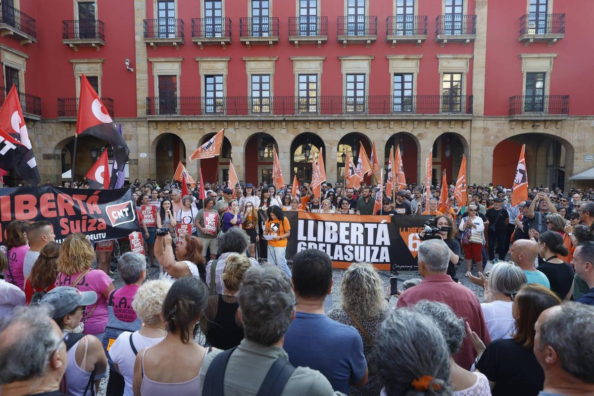 Un momento de la manifestación de apoyo a los condenados, en la plaza Mayor, el pasado mes de julio.