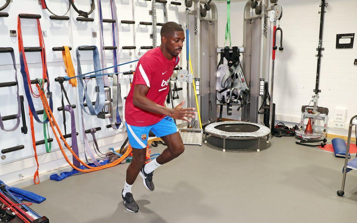 Dembélé, en el gimnasio de la ciudad deportiva del Barça.