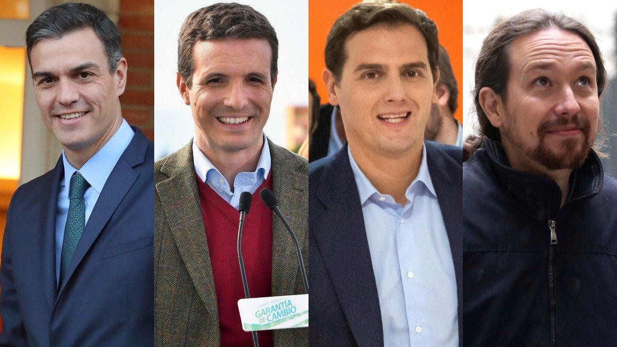 Pedro Sánchez, Pablo Casado, Albert Rivera, Pablo Iglesias
