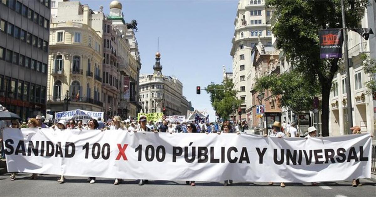Capçalera de la ’marea blanca’, al seu pas pel carrer d’Alcalá de Madrid