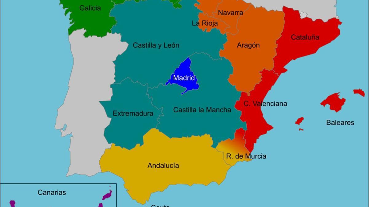 La situacion territorial de las regiones españolas según Eurostat