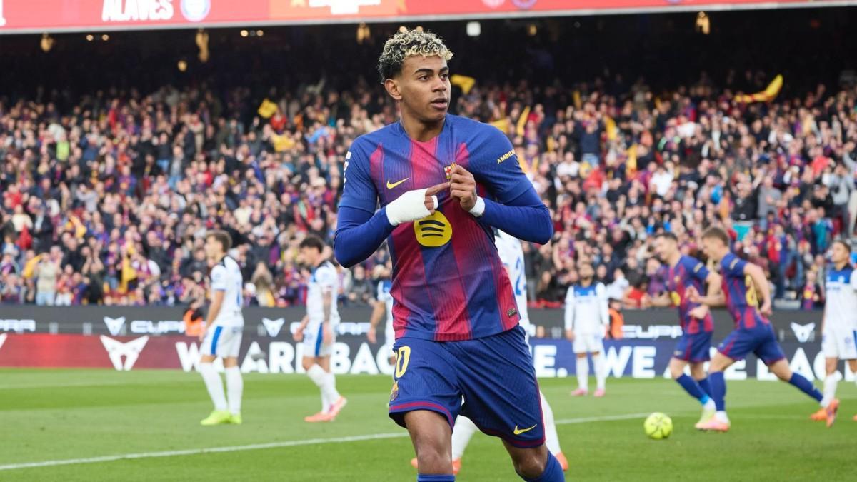 Lamine thus celebrated his first goal at the Spotify Camp Nou