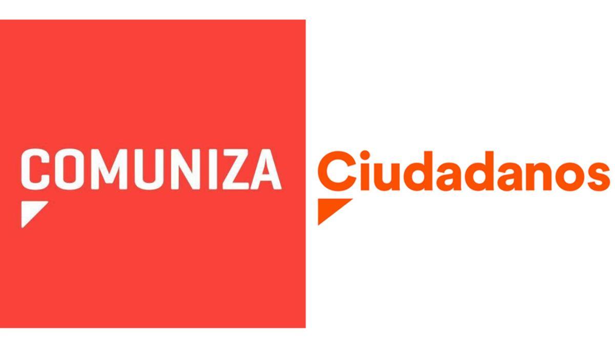 El logo de la consultora Comuniza, junto a la nueva imagen corporativa de Ciudadanos.