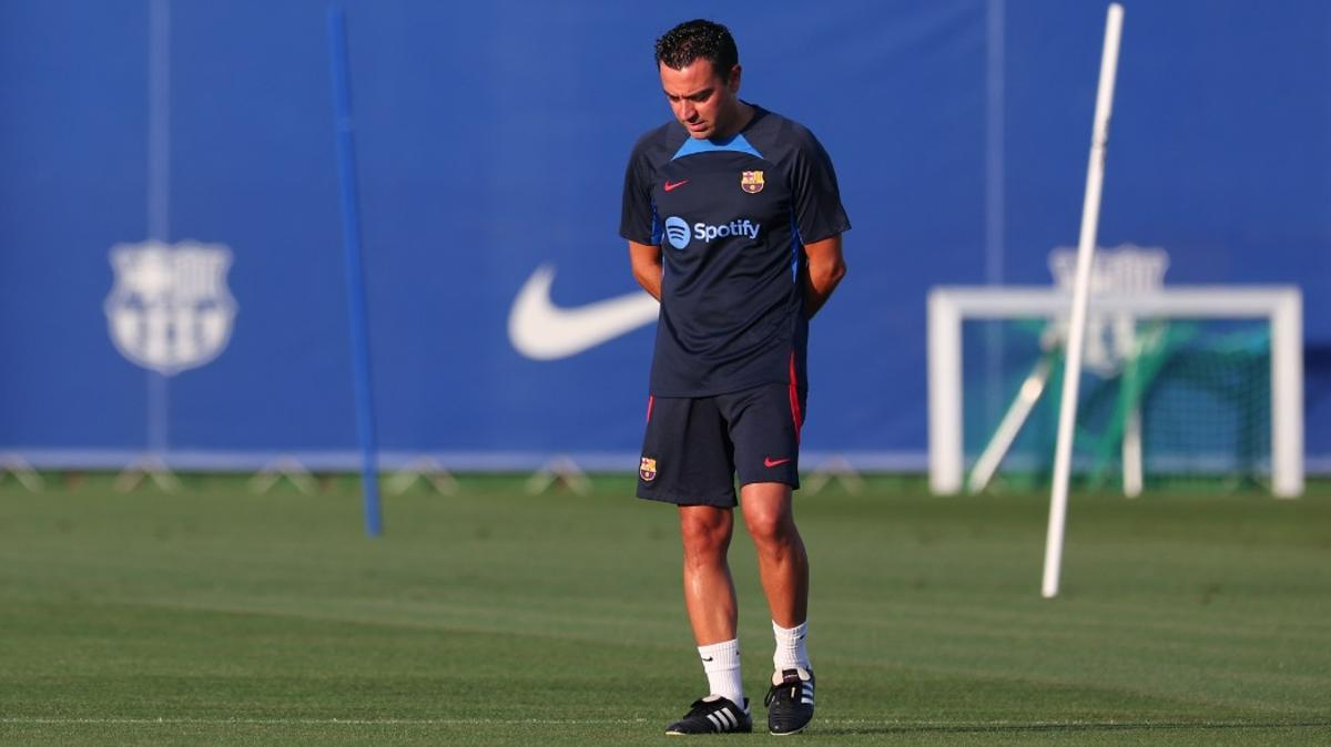 Xavi Hernández, durante un entrenamiento del FC Barcelona