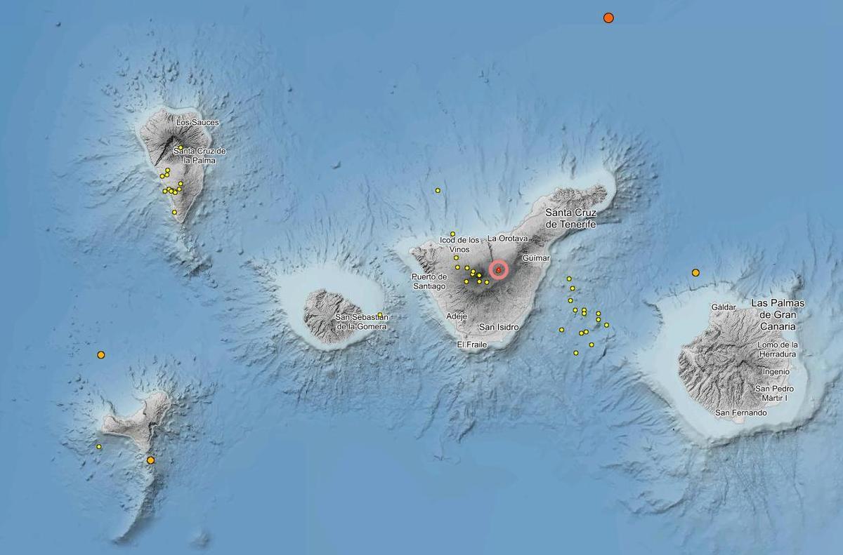 Terremotos registrados desde el 5 hasta el 20 de febrero en Tenerife