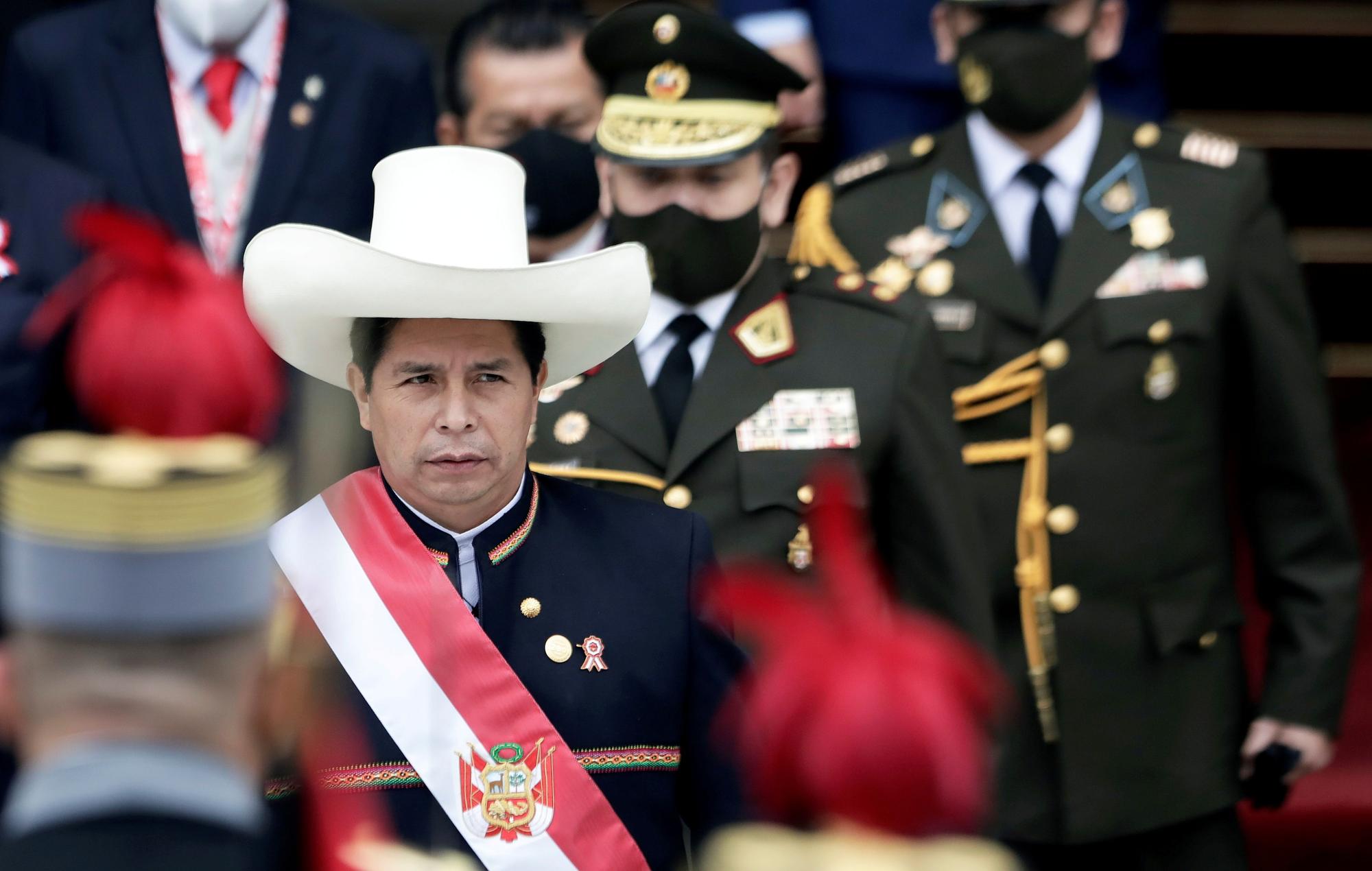 Pedro Castillo, presidente de Perú, tras la ceremonia de toma de posesión celebrada en Lima el pasado 28 de julio.