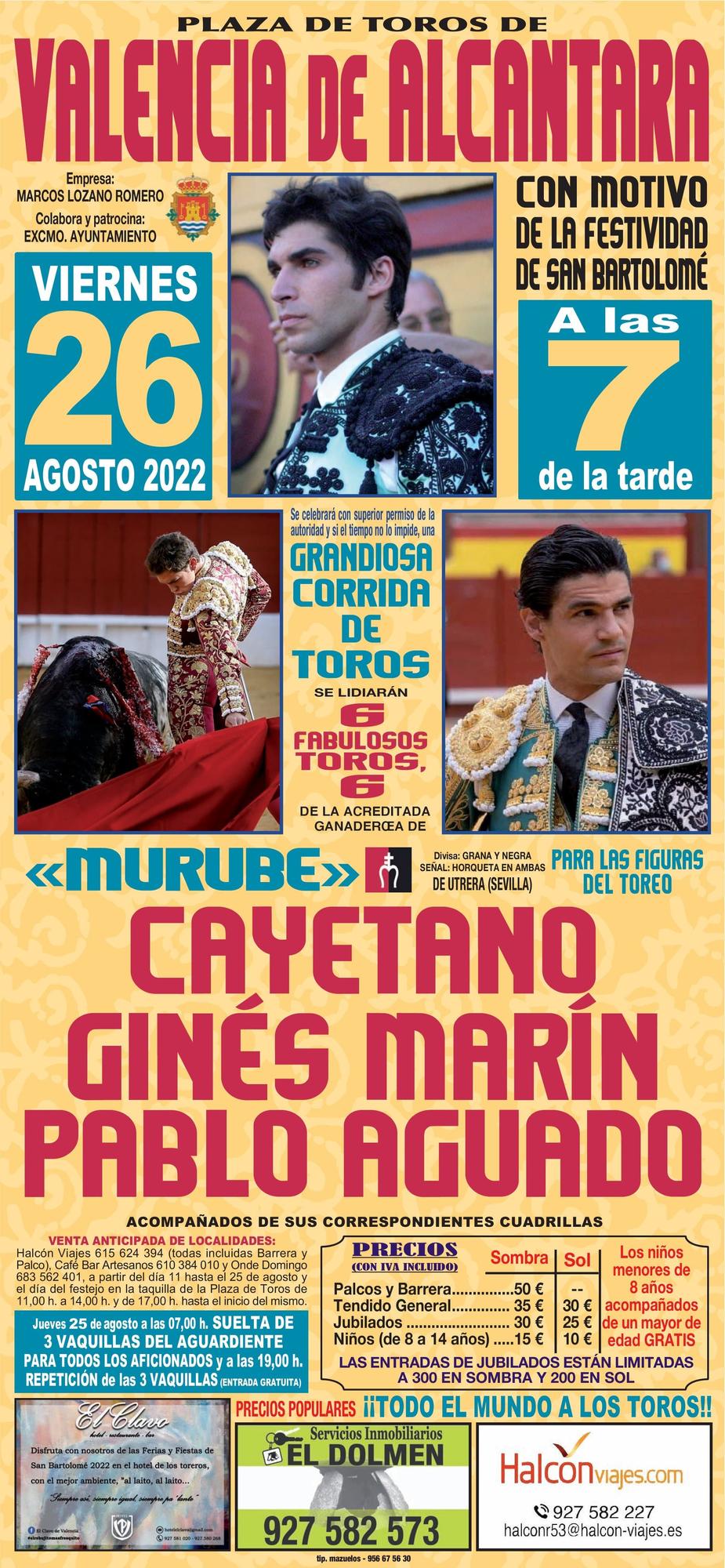 Cartel de espectáculos taurinos en San Bartolomé 2022.