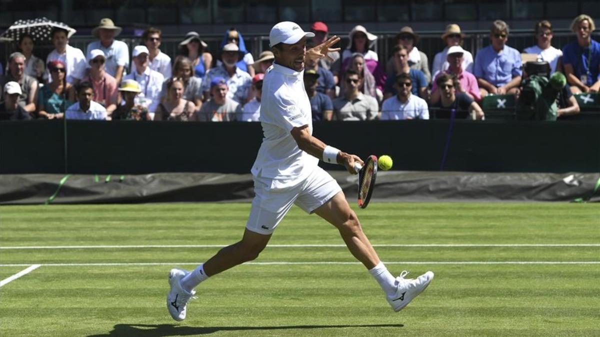 Roberto Bautista durante su partido de segunda ronda en Wimbledon