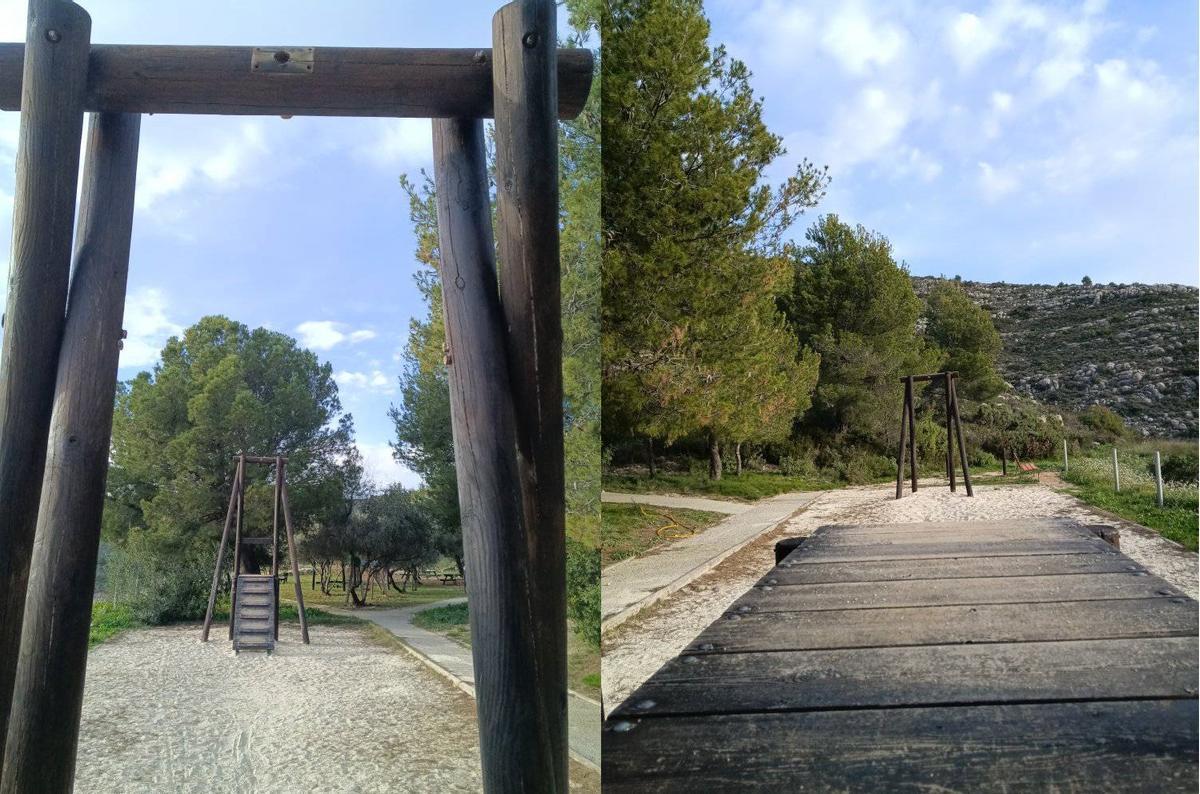 La estructura de la tirolina que ha quedado tras el robo en Tàrbena.