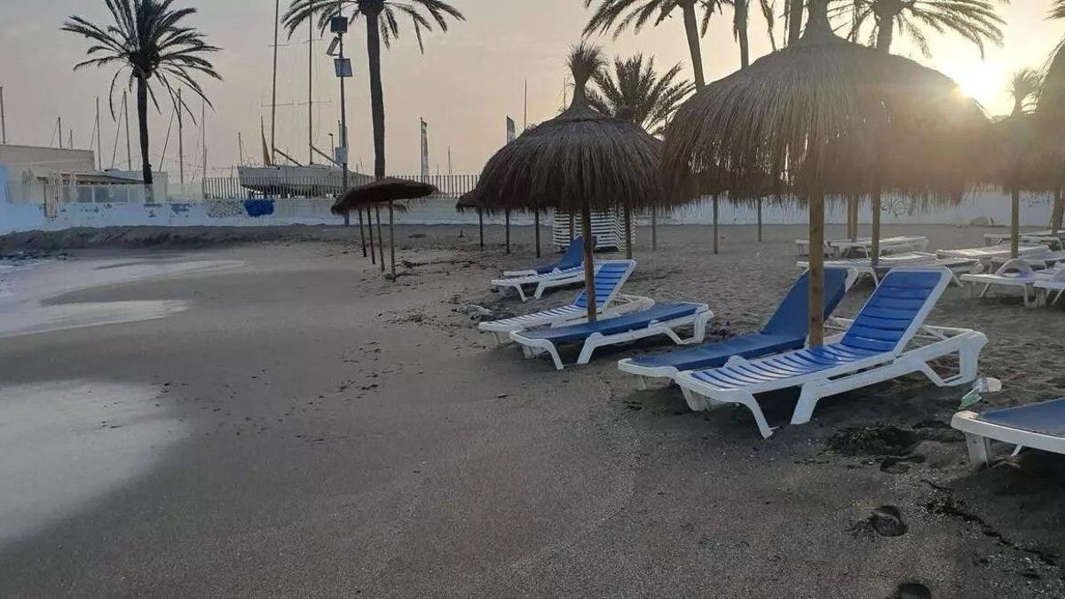 Hamacas y sombrillas en una playa de Marbella.