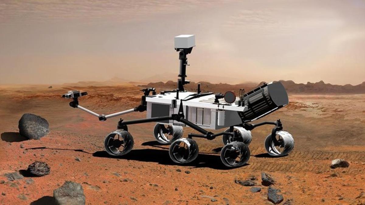 Simulación del vehículo estadounidense MSL o 'Curiosity' sobre la superficie de Mars con una estación meteorológica desarrollada por la empresa CRISA y el Centro de Astrobiología de Madrid