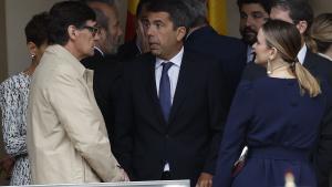 El presidente de la Generalitat, Salvador Illa, con el presidente valenciano, Carlos Mazón, y la presidenta de Baleares, Marga Prohens