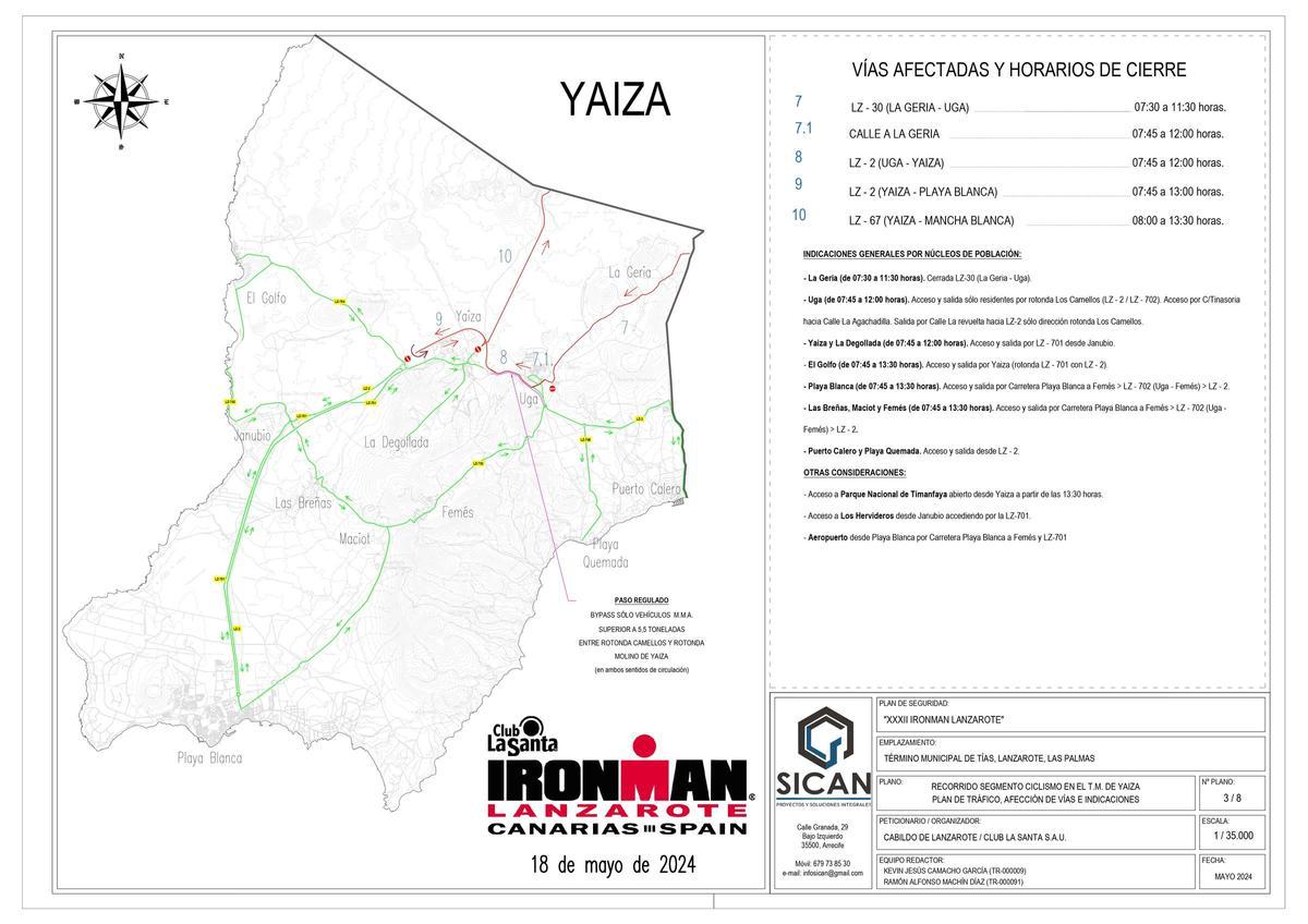 Cortes de carreteras en el municipio de Yaiza por el Ironman Lanzarote 2024
