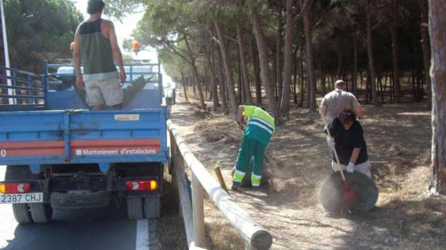 Las tareas de limpieza se están haciendo extensivas tanto a la pinada de La Marina como a la superficie del Clot de Galvany.