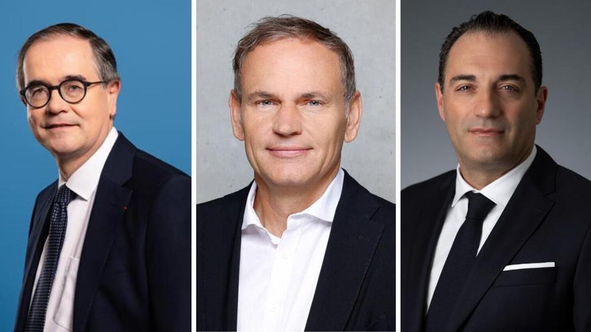 Los CEOs de Renault, Volkswagen y Stellantis: François Provost, Oliver Blume y Antonio Filosa.