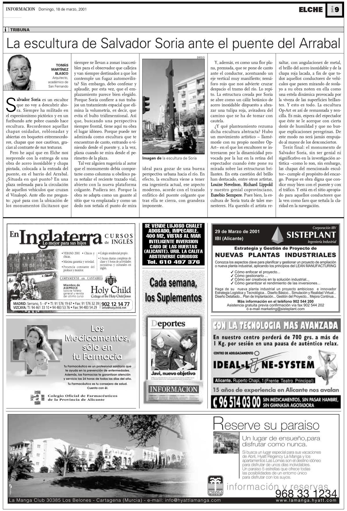 El artículo que escribió en este periódico Tomás Martínez Blasco.