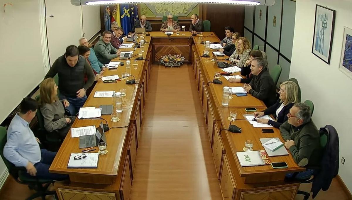 Momento del pleno en el que Javier Pérez abandona el salón, en una captura de pantalla del vídeo de la sesión.