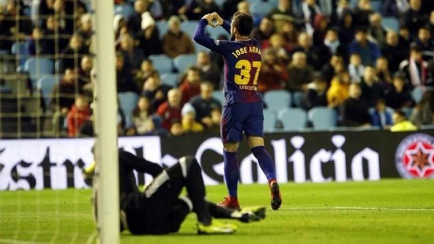Arnaiz, celebrant el gol del Barça ahir a Balaídos en l&#039;anada dels vuitens de final de la Copa del Rei.