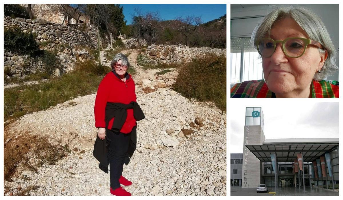 Ana, superviviente del cáncer, en una foto tomada en Rosell (i). A la derecha, imagen de primer plano de la italiana (arriba), y fachada del Hospital Provincial (bajo).