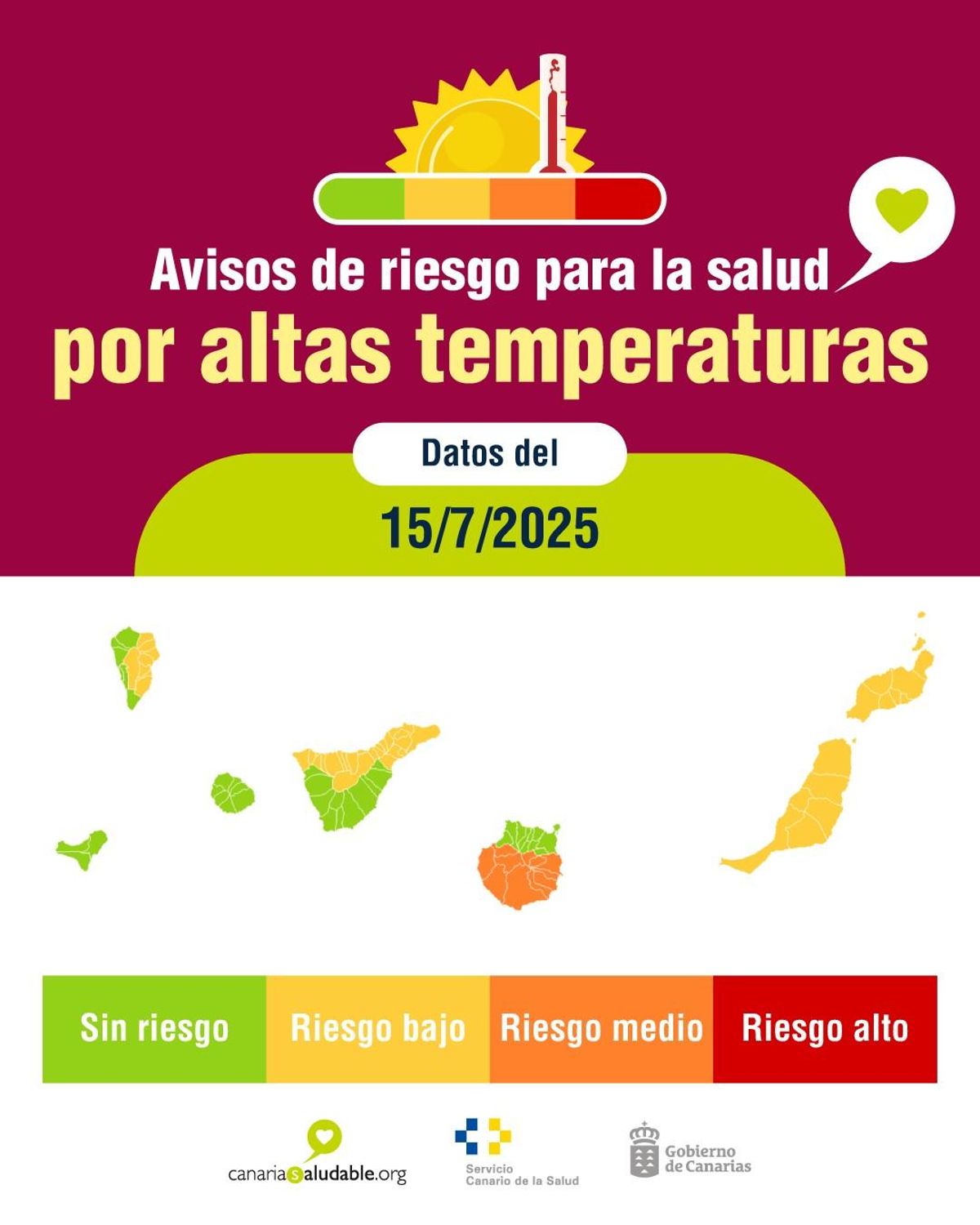 Mapa de avisos por calor en Canarias