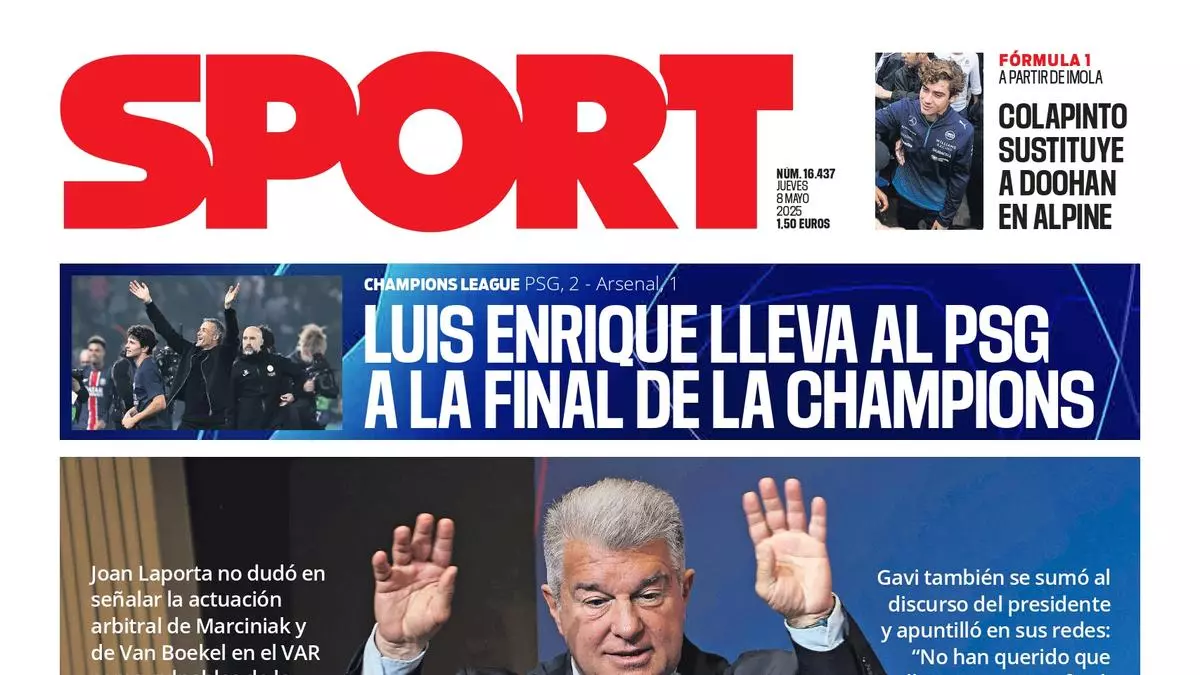 La portada de SPORT de hoy jueves, 8 de mayo de 2025