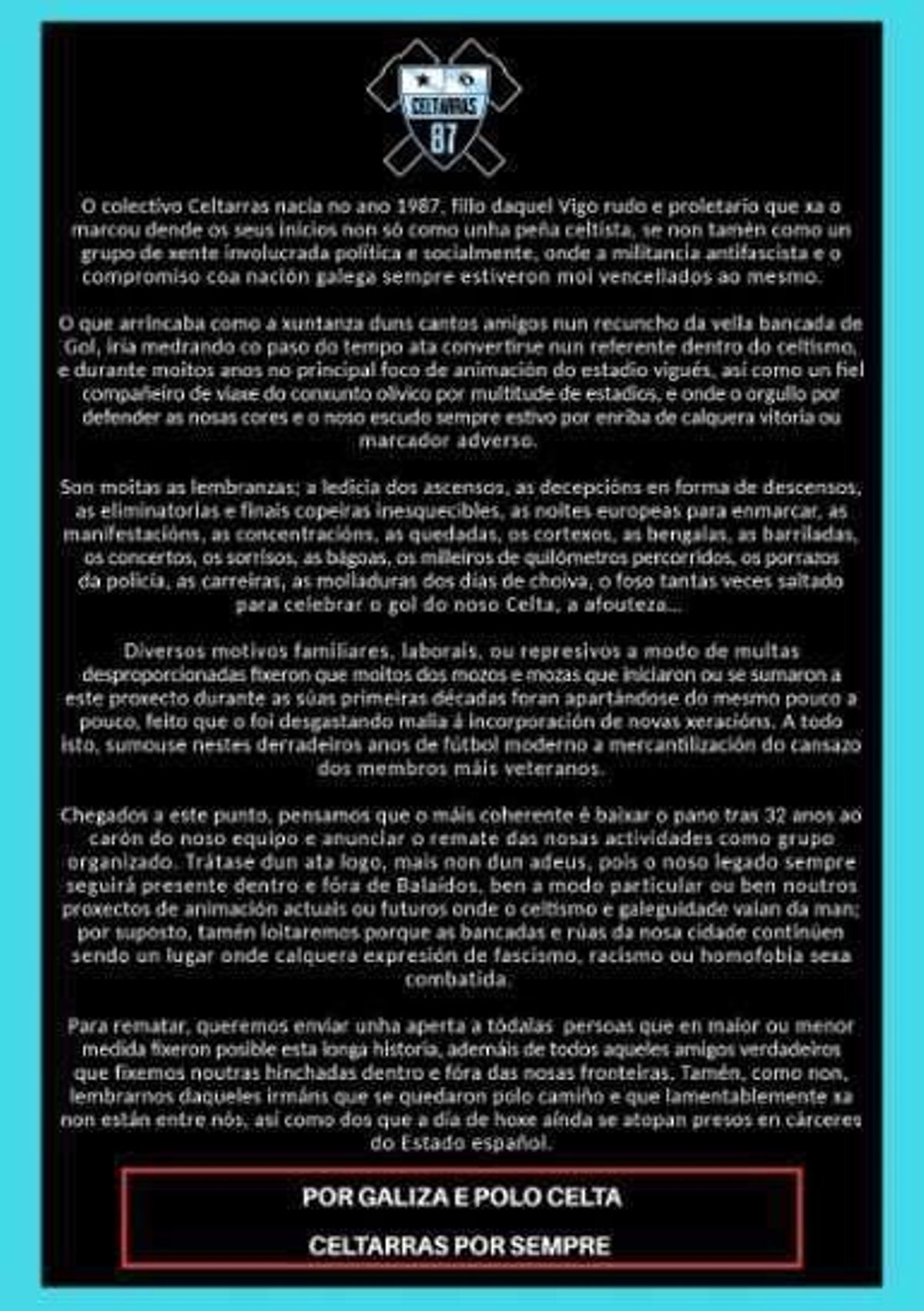 Celtarras anuncia su disolución tras más de 30 años de historia