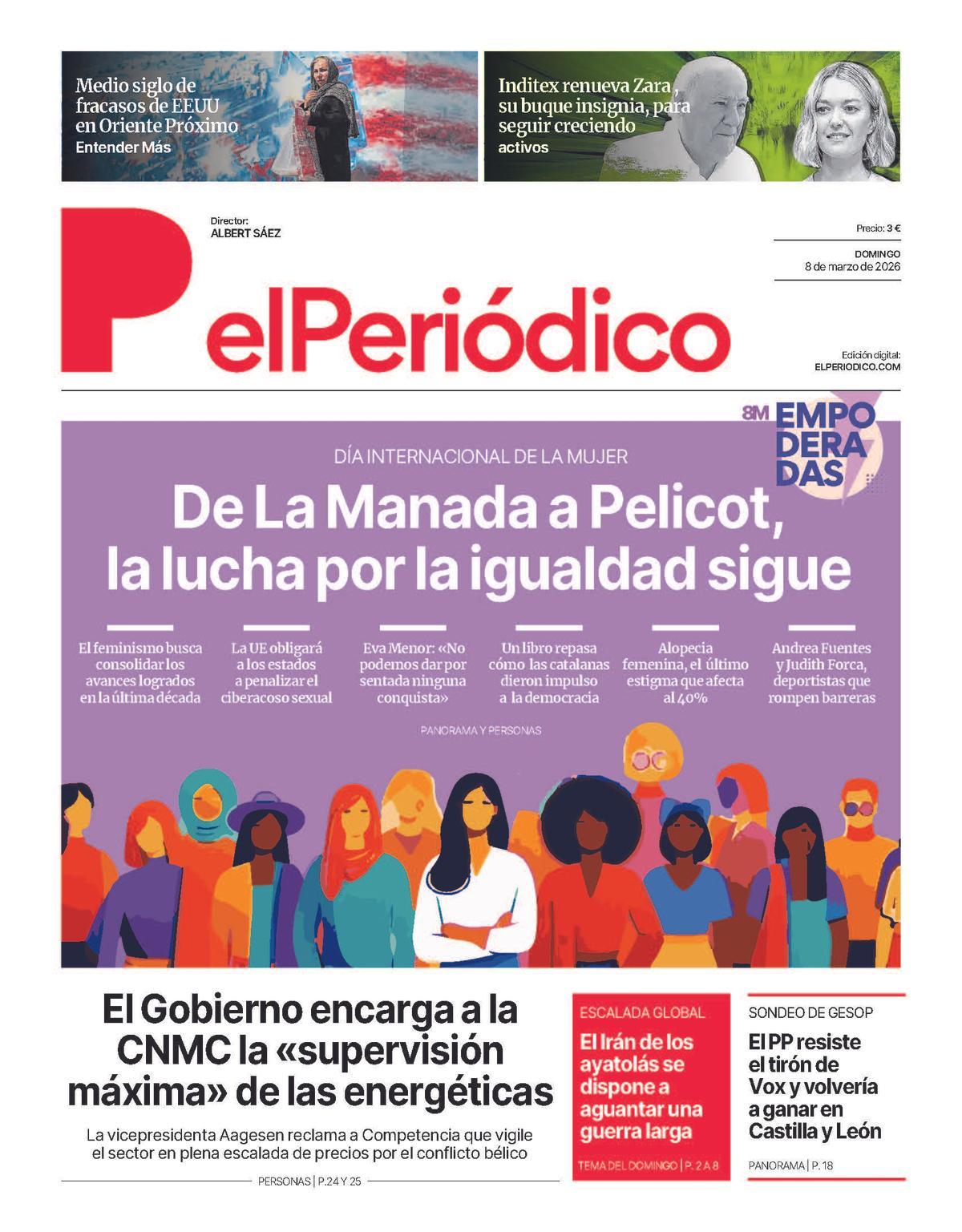 La portada de EL PERIÓDICO del 8 de marzo de 2026