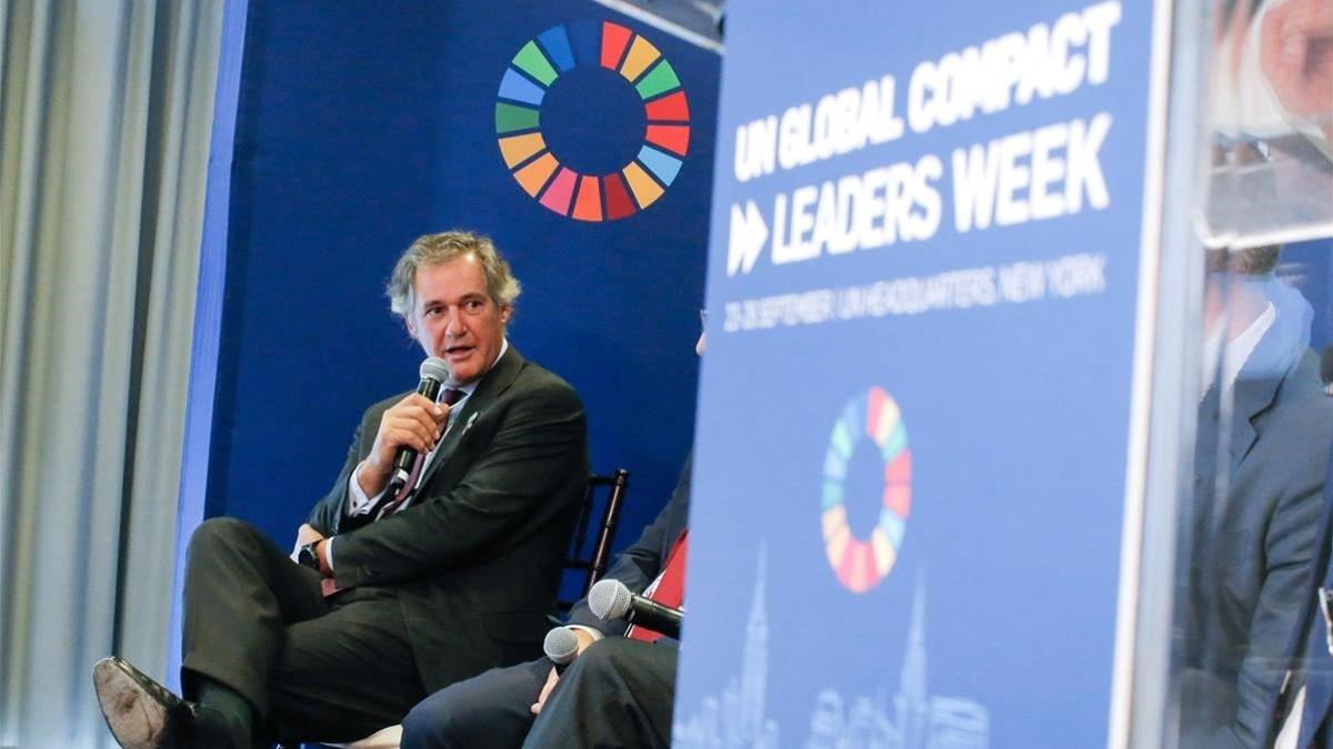 El presidente de Acciona José Manuel Entrecanales, durante su intervencion en la Cumbre de Acción Climática de Naciones Unidas, el 23 de septiembre del 2019