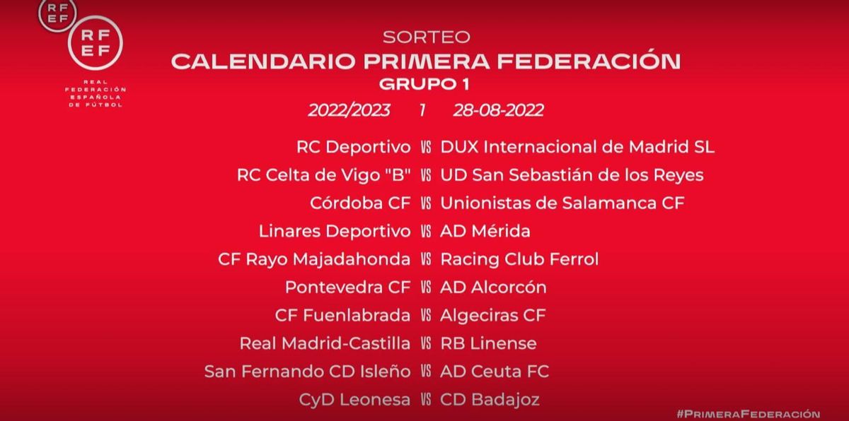Detalle del calendario de la primera jornada.