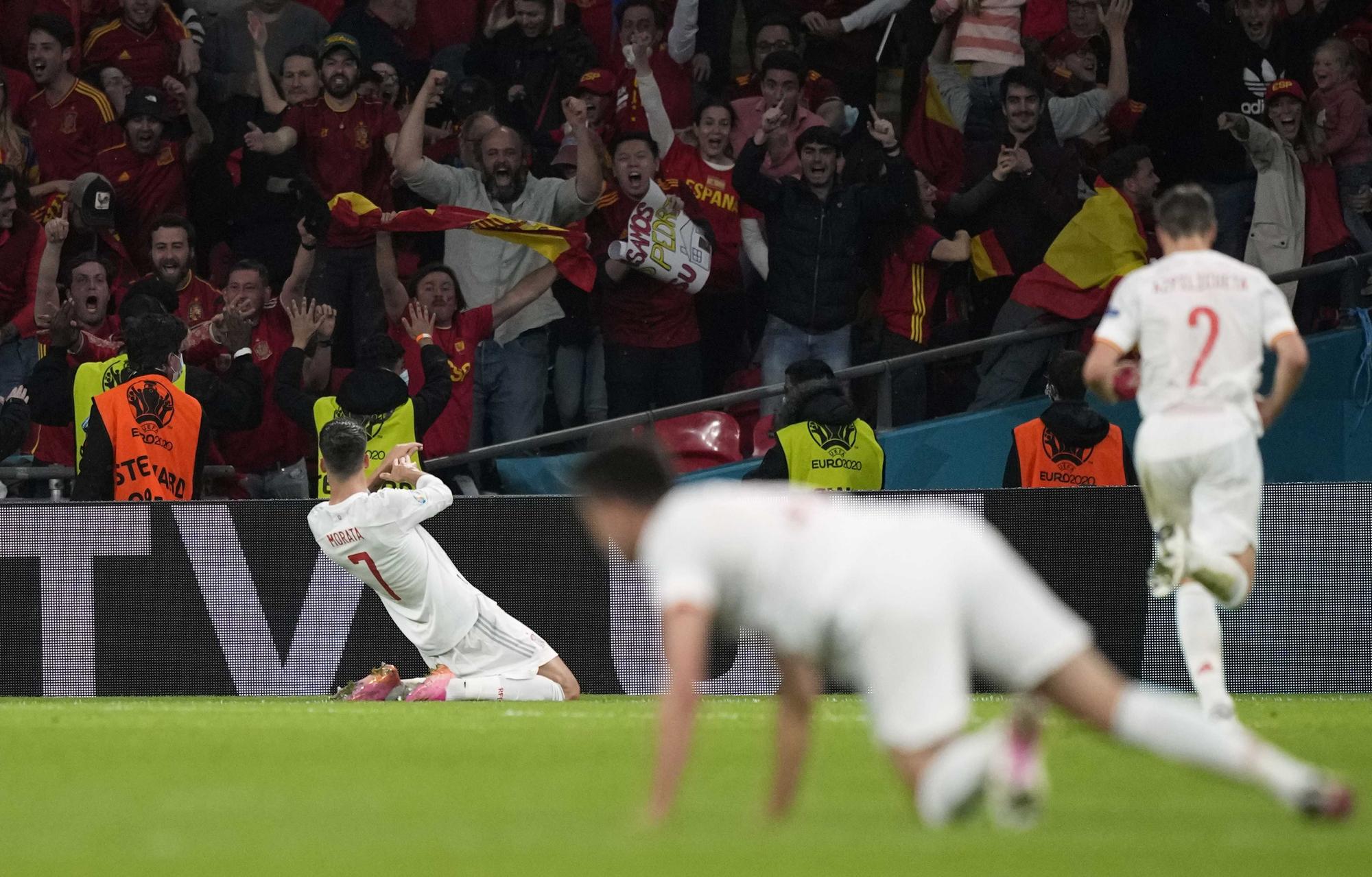 Así celebra Morata su gol contra Italia en la semifinal de la Eurocopa