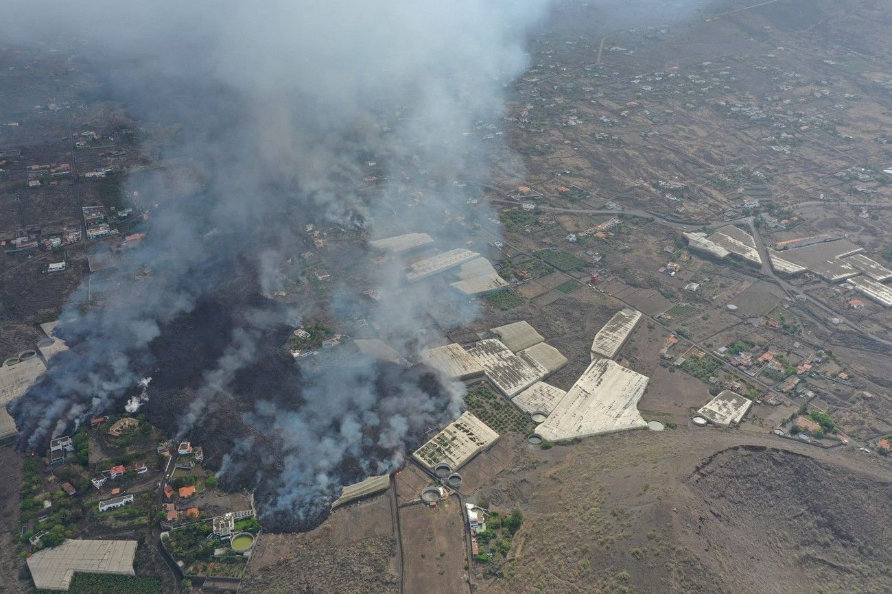 El avance de la lava del volcán de La Palma, a vista de pájaro en el décimo día de erupción